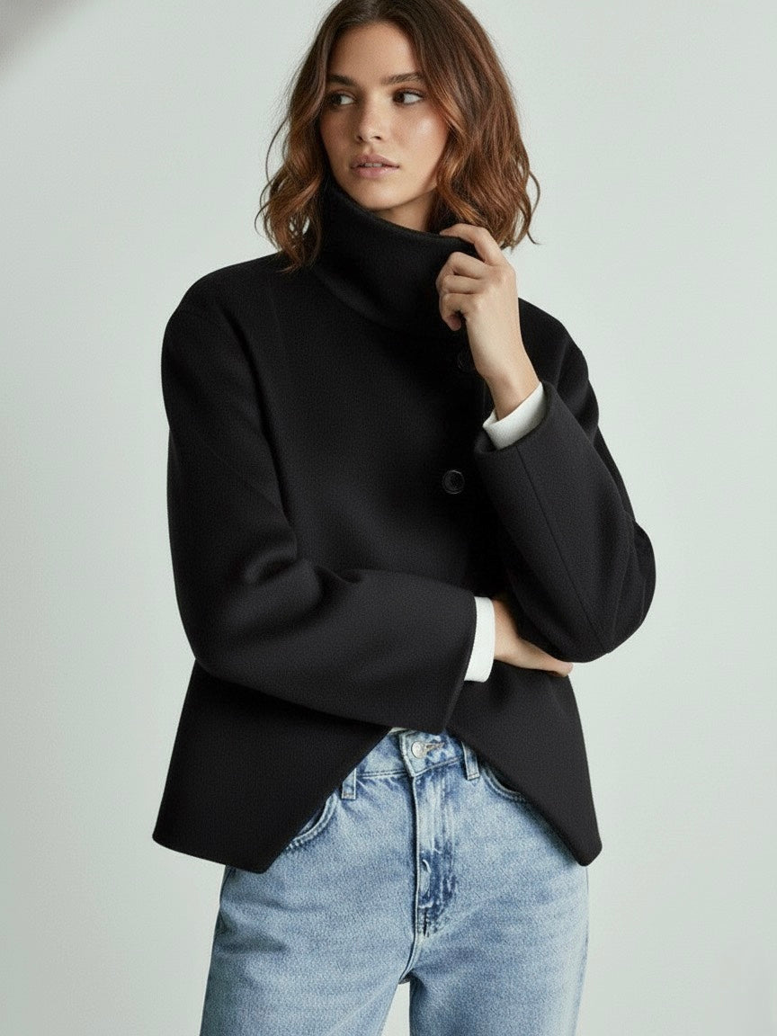 High-Neck Buttoned Pea Coat
