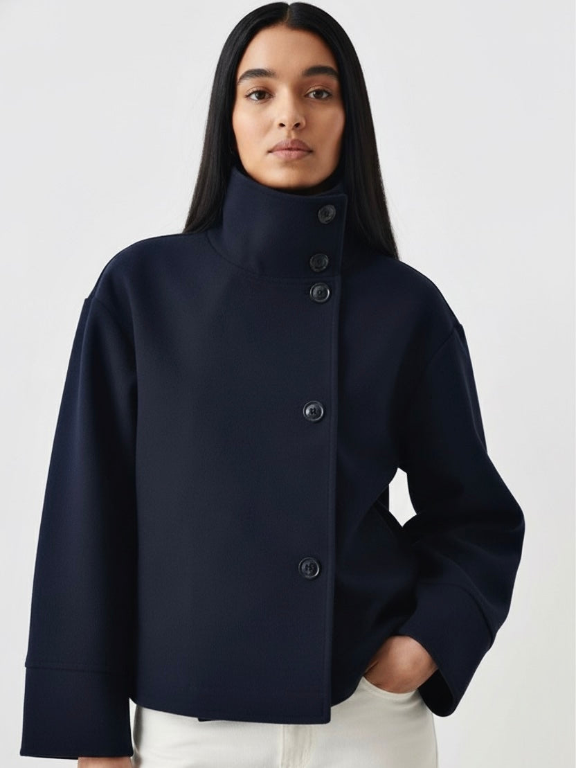 High-Neck Buttoned Pea Coat