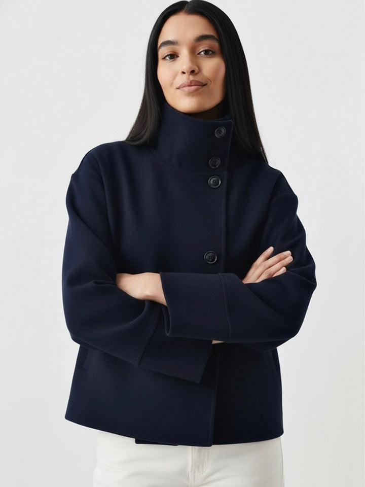 High-Neck Buttoned Pea Coat