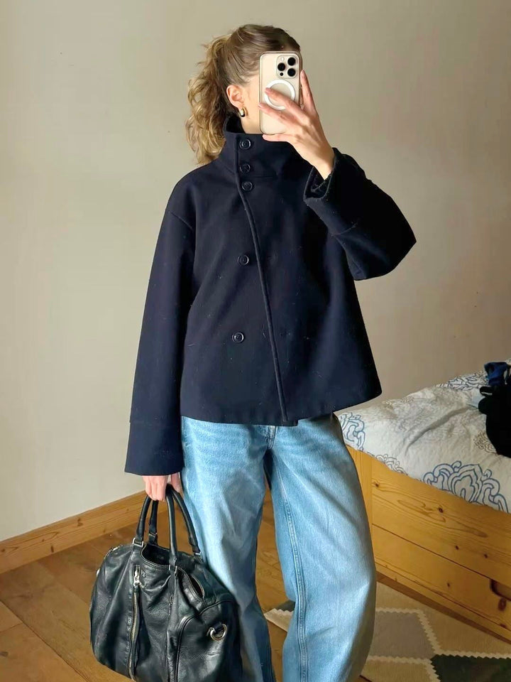 High-Neck Buttoned Pea Coat