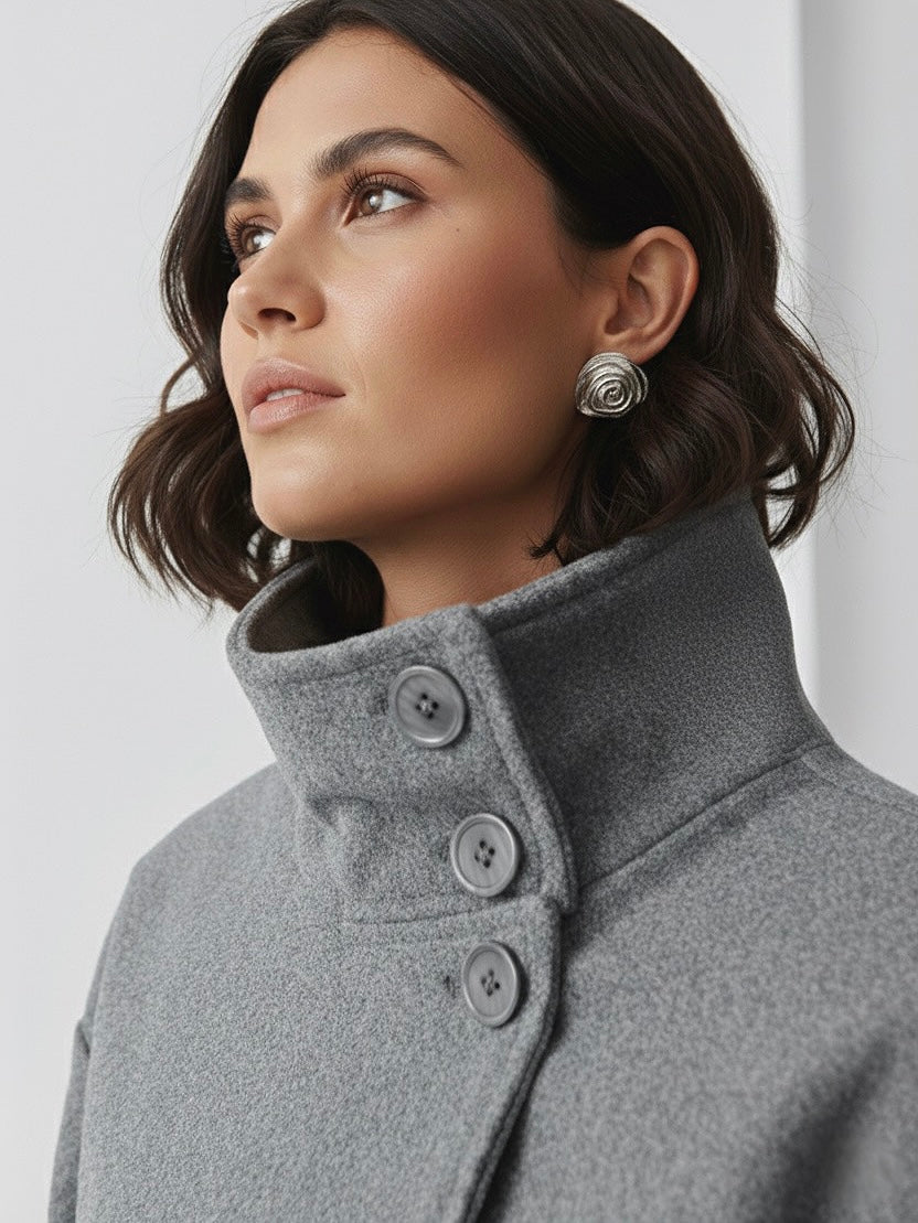 High-Neck Buttoned Pea Coat