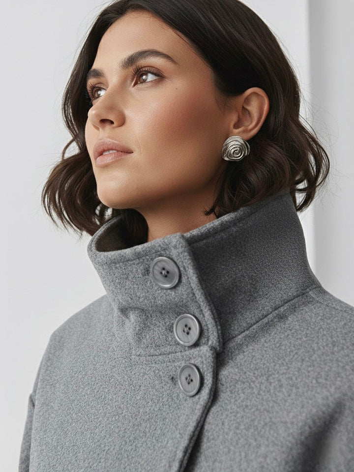 High-Neck Buttoned Pea Coat