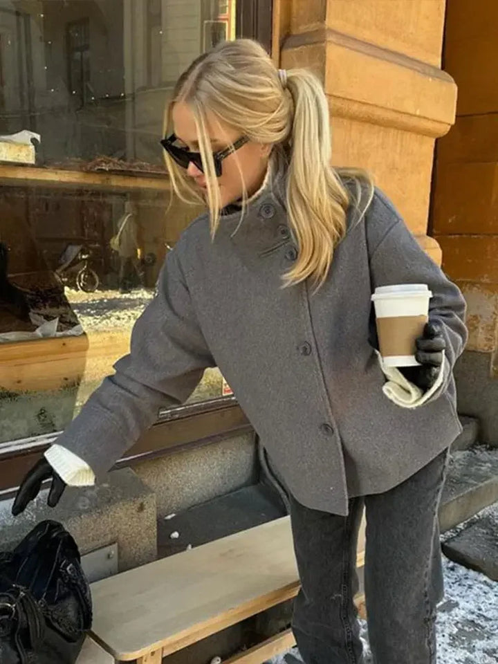 High-Neck Buttoned Pea Coat