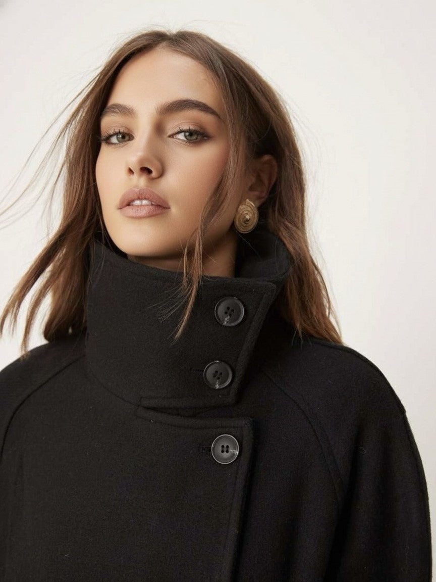 High-Neck Buttoned Pea Coat