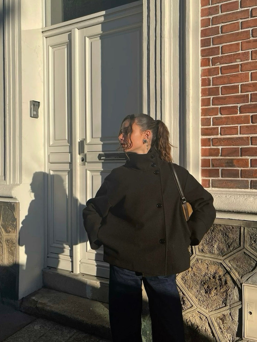 High-Neck Buttoned Pea Coat