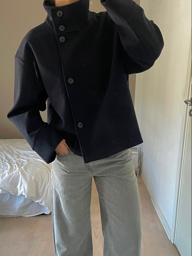 High-Neck Buttoned Pea Coat