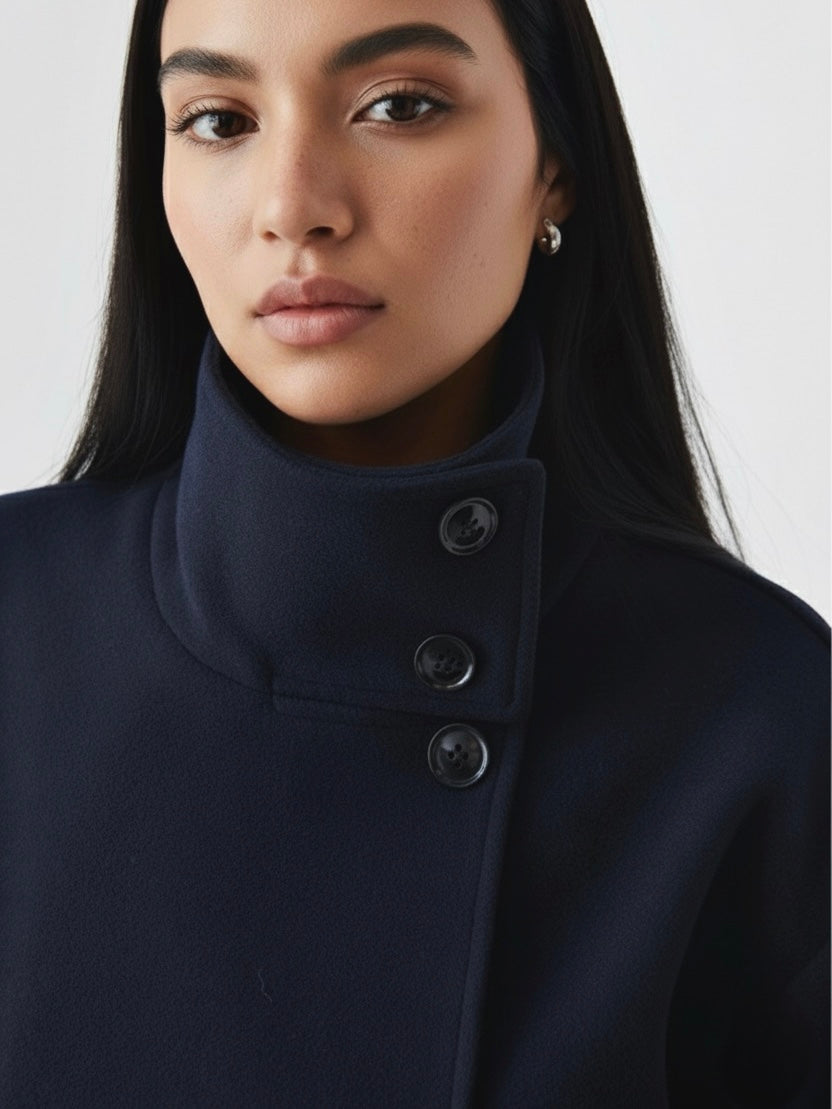 High-Neck Buttoned Pea Coat