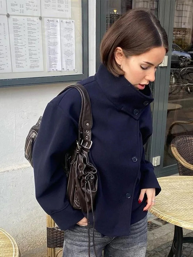 High-Neck Buttoned Pea Coat