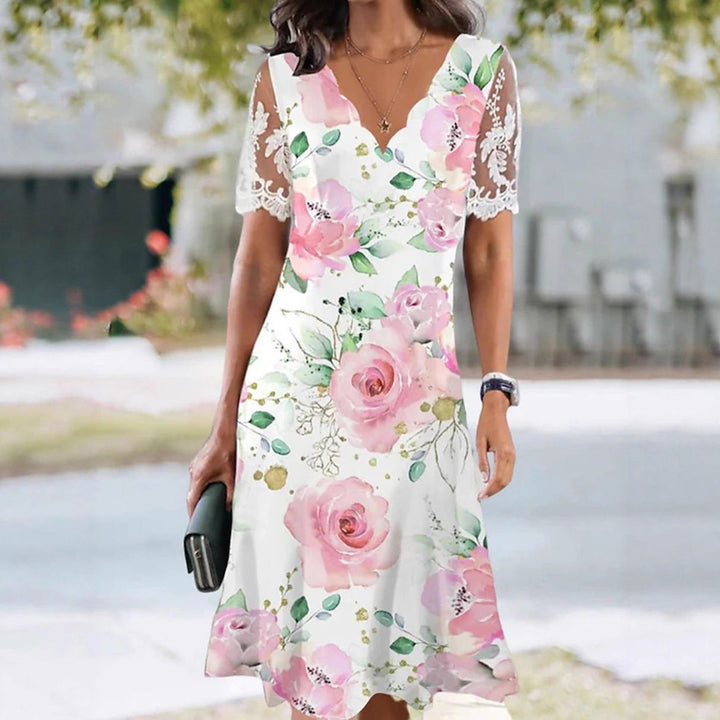 Eleanor™ | Lace Sleeve Floral Print Midi Dress