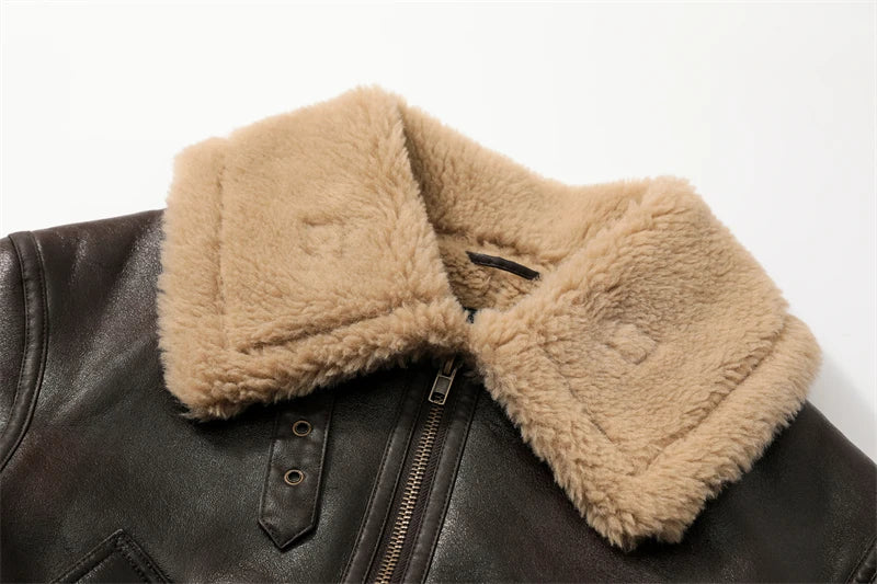 Faux Shearling Leather Jacket