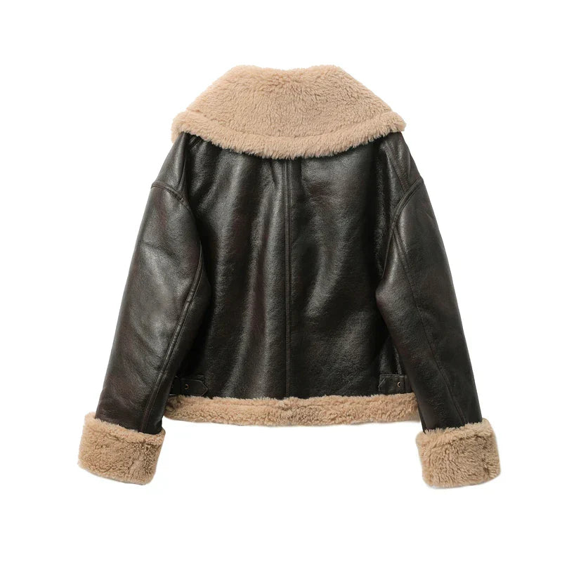 Faux Shearling Leather Jacket