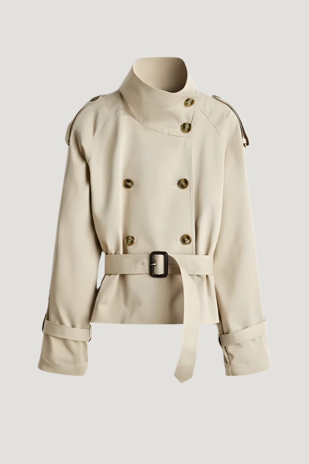 High-Neck Belted Trench Coat
