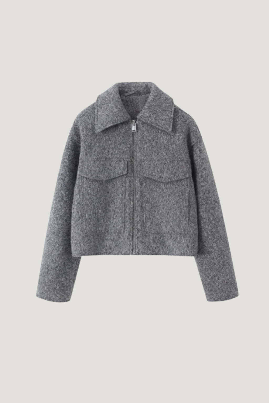 Grey Wool Blend Cropped Jacket