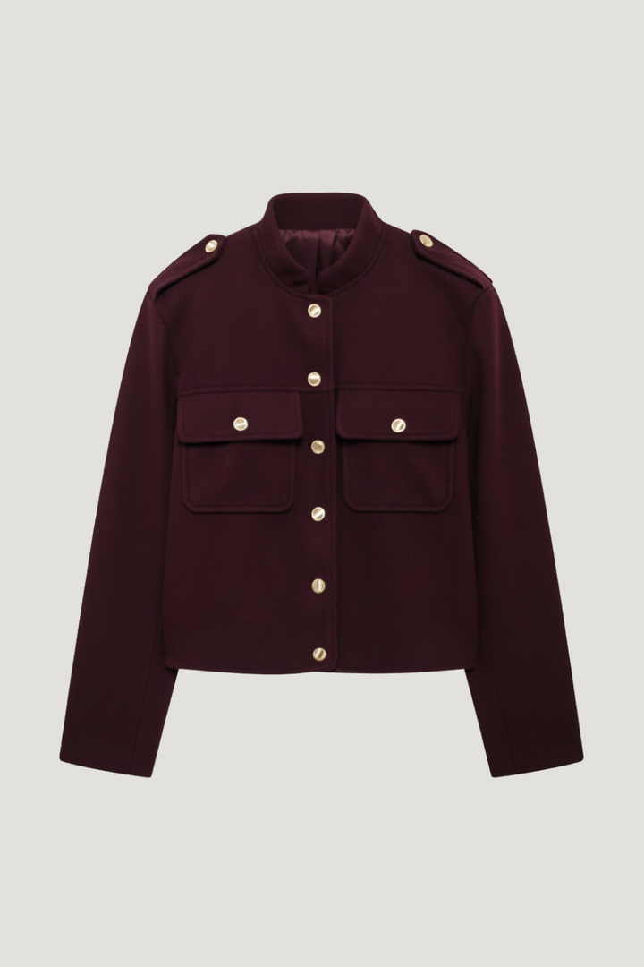 Burgundy Cropped Jacket with Gold Buttons