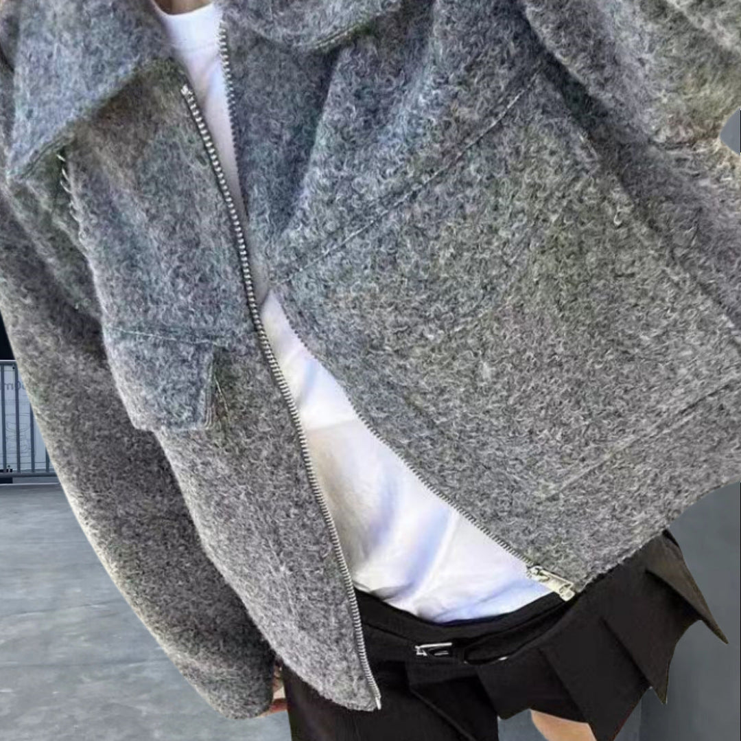 Grey Wool Blend Cropped Jacket