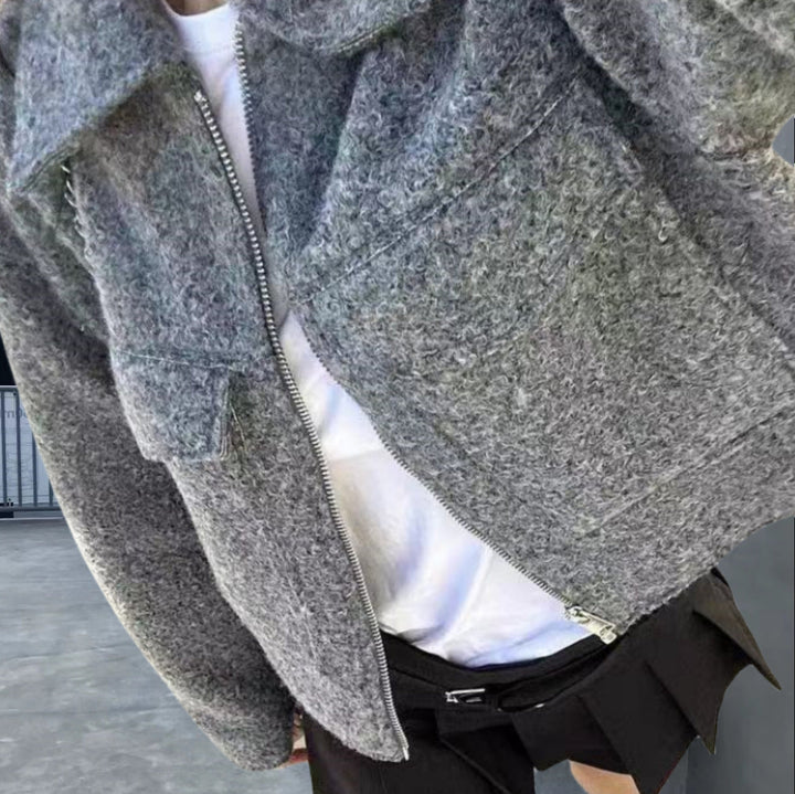 Grey Wool Blend Cropped Jacket