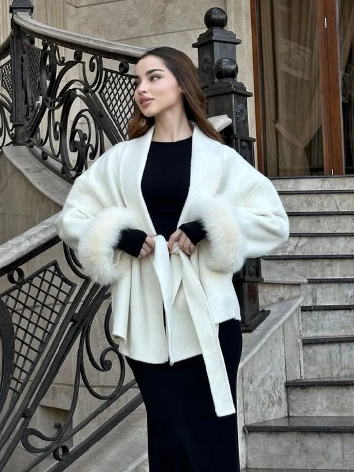 Belted Coat with Faux Fur Cuffs