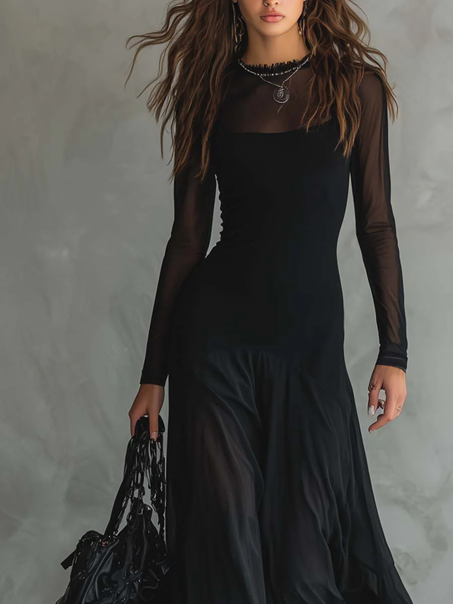 Lynn | Black Tulle Patchwork Maxi Dress