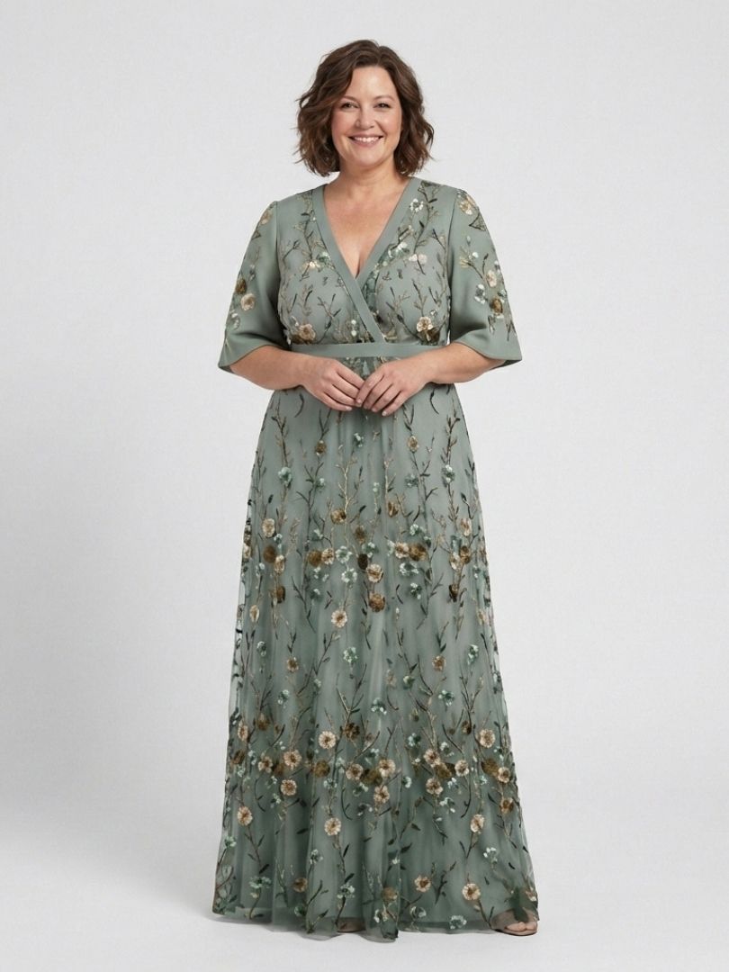 Ava | Floral V Neck Short Sleeve Maxi Dress