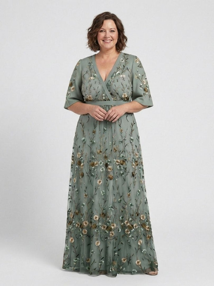 Ava | Floral V Neck Short Sleeve Maxi Dress