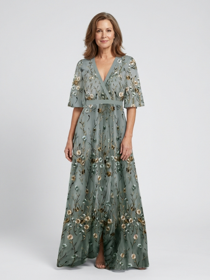 Ava | Floral V Neck Short Sleeve Maxi Dress