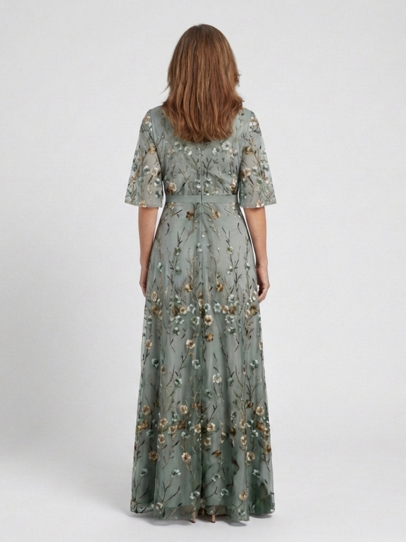 Ava | Floral V Neck Short Sleeve Maxi Dress