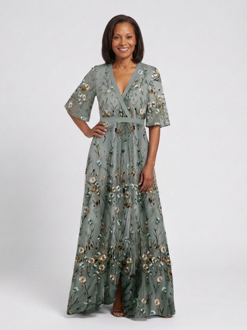Ava | Floral V Neck Short Sleeve Maxi Dress