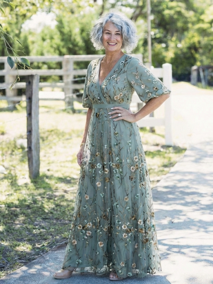 Ava | Floral V Neck Short Sleeve Maxi Dress