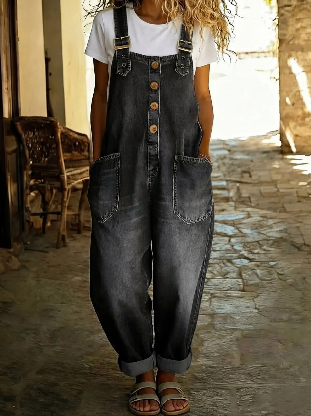 Rocio™ – Relaxed Denim Jumpsuit with Adjustable Buckle