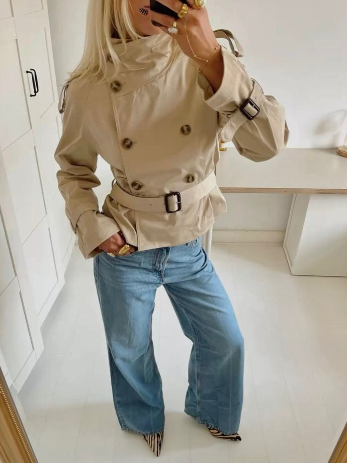 High-Neck Belted Trench Coat
