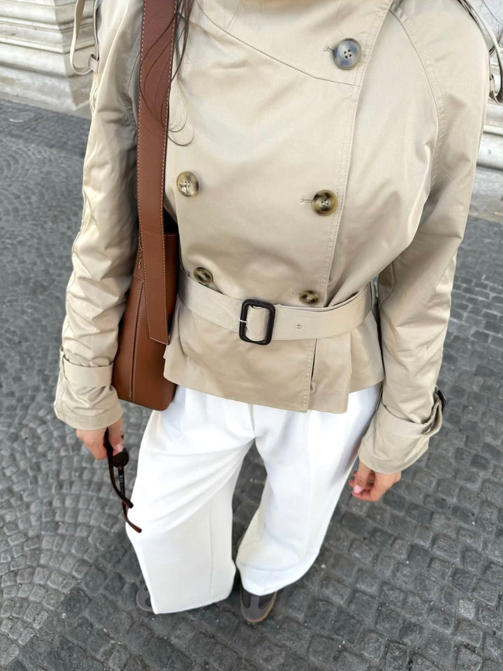 High-Neck Belted Trench Coat