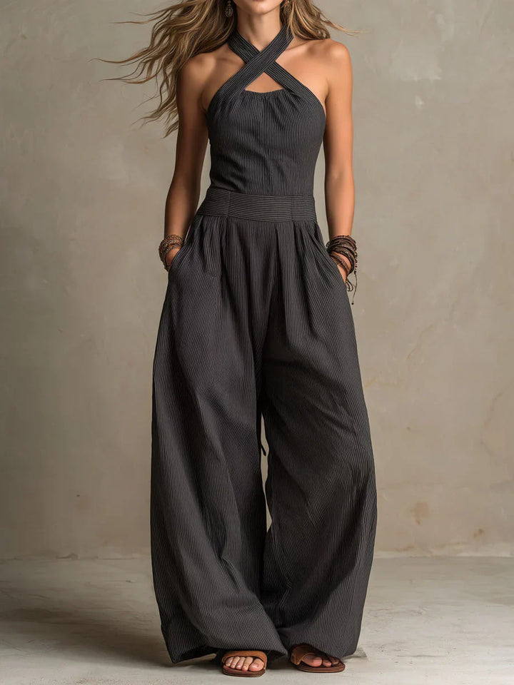Bianca – Elegant Linen & Cotton Jumpsuit with Cross-Over Neckline